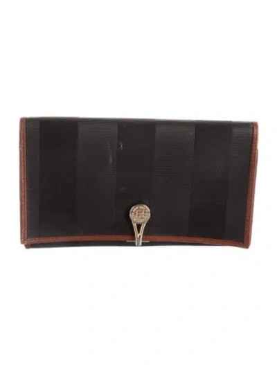 Pre-owned Fendi Pequin Pattern Continental Wallet In Black