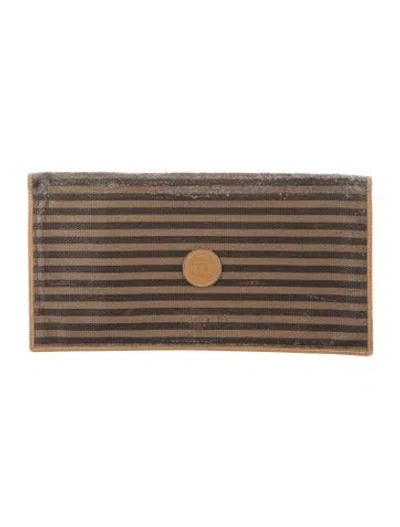 Pre-owned Fendi Pequin Pattern Continental Wallet In Brown