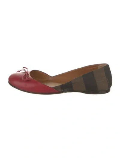 Pre-owned Fendi Pequin Pattern Leather Ballet Flats In Brown