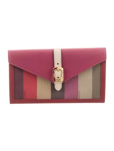 Pre-owned Fendi Pequin Pattern Leather Wallet In Burgundy