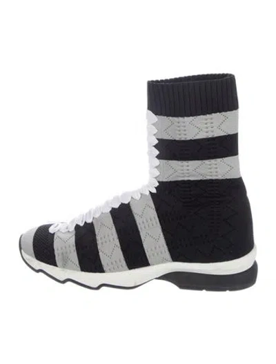 Pre-owned Fendi Pequin Pattern Sock Sneakers In Blue