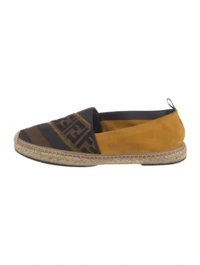Pre-owned Fendi Pequin Pattern Suede Espadrilles In Brown