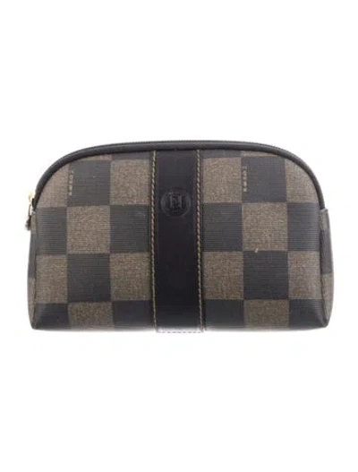 Pre-owned Fendi Pequin Pattern Wallet In Neutral