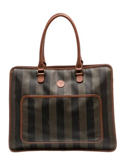 Pre-owned Fendi Pequin Pecan Striped Handbag In Black