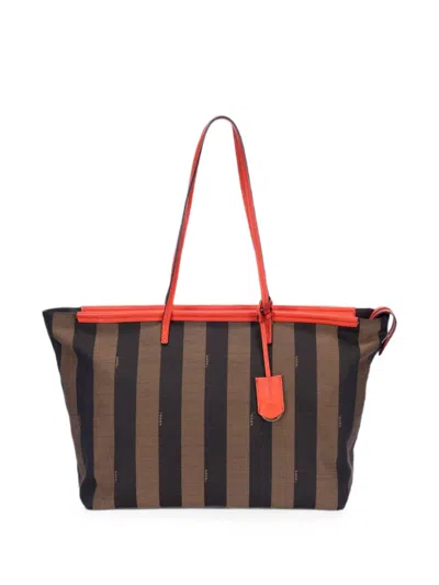 Pre-owned Fendi Pequin Roll Tote Bag In Brown