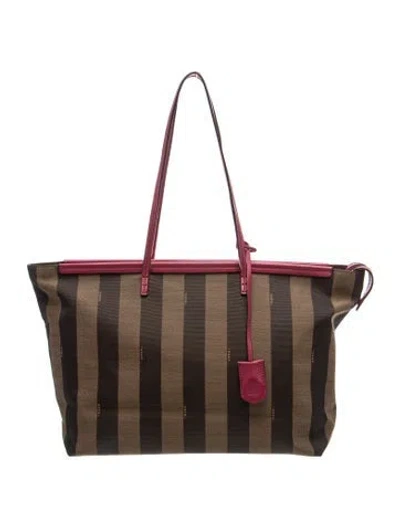Pre-owned Fendi Pequin Roll Tote In Brown