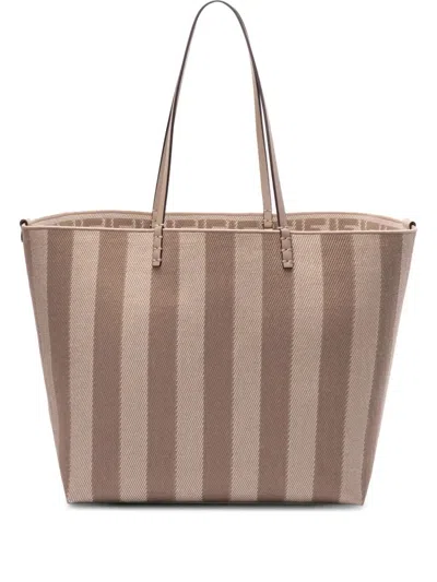 Fendi Pequin Striped And Ff Fabric Roll Large Reversible Shopper Bags