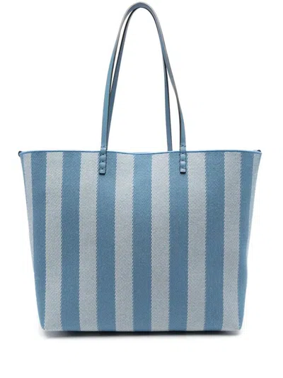 Fendi Pequin Striped And Ff Fabric Roll Large Reversible Shopper Bags In Blue