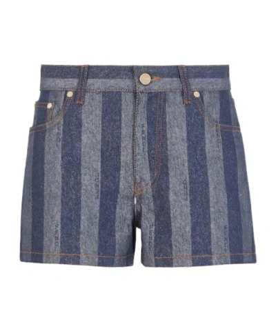 Fendi Pequin Striped Denim Shorts In Gray