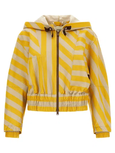 Fendi Pequin Striped Jacket Puffer Jackets Yellow