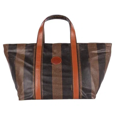 Pre-owned Fendi Pequin Striped Satchel In Brown