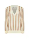 Fendi Pequin Striped Silk-cotton Sweater In Neutral