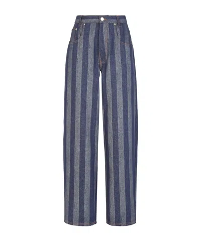 Fendi Pequin Striped Straight-leg Jeans In Gray