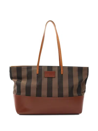 Pre-owned Fendi Pequin Striped Tote Bag In Brown