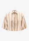 Fendi Pequin Stripes Cropped Shirt In Beige
