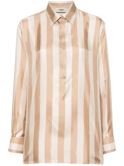 Fendi Beige Pequin-stripe Silk Shirt In Multi
