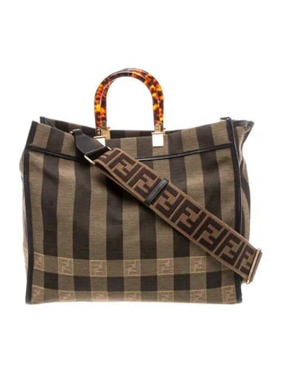 Pre-owned Fendi Pequin Sunshine Large In Brown