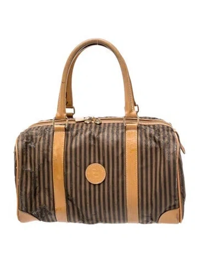 Pre-owned Fendi Pequin Top Handle Bag Vintage In Brown