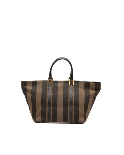 Pre-owned Fendi Pequin Tote Bag In Brown
