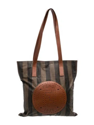 Pre-owned Fendi Pequin Tote Large Vintage In Brown