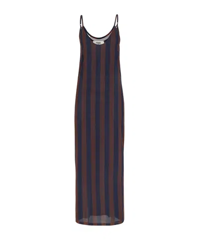 Fendi Pequin Tulle Dress In Brown