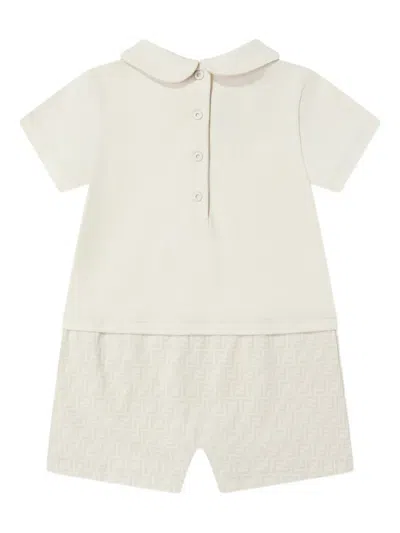 Fendi Babies' Peter-pan Collar Ff-pattern Shorties In Neutral
