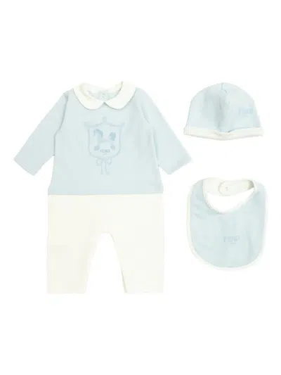 Fendi Peter-pan-collar Graphic Babygrow Set In Blue