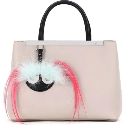 Fendi 'petite 2jours' Bicolor Leather Shopper With Genuine Fox & Kidassia Fur Monster Charm
