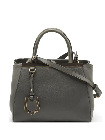 Pre-owned Fendi Petite 2jours Leather Tote Bag In Gray