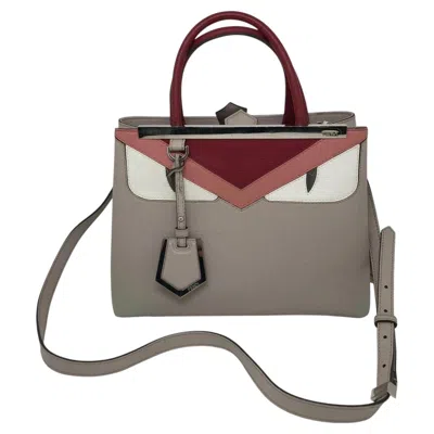 Pre-owned Fendi Petite 2jours Saffiano Leather Multi-color Monster Eyes Tote Shoulder Bag In Gray