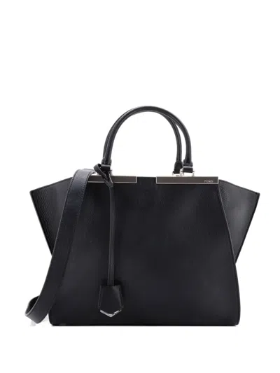 Pre-owned Fendi Petite 3jours Bag Leather Satchel In Black