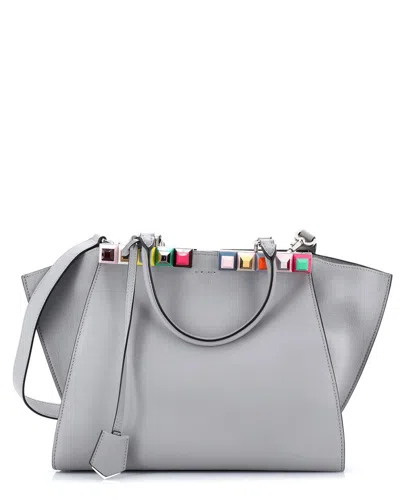 Fendi Petite 3jours Bag Studded Leather (authentic Pre-loved) In Gray