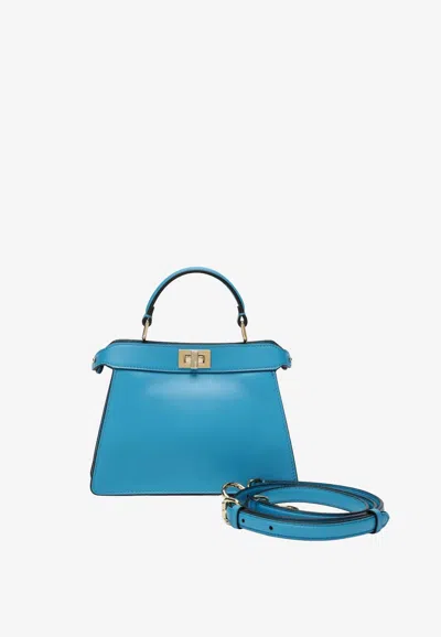 Fendi Petite Peekaboo Iseeu Calf Leather Top Handle Bag In Blue