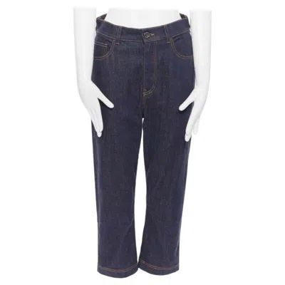 Pre-owned Fendi Pf18 Indigo Blue Crisp Denim Straight Jeans 3/4 Heart Embroidery It40 S