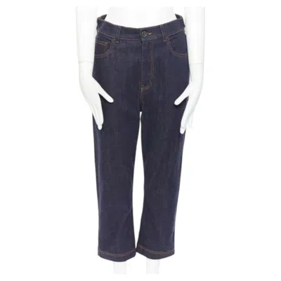 Pre-owned Fendi Pf18 Indigo Blue Crisp Denim Straight Jeans 3/4 Heart Embroidery It40 S