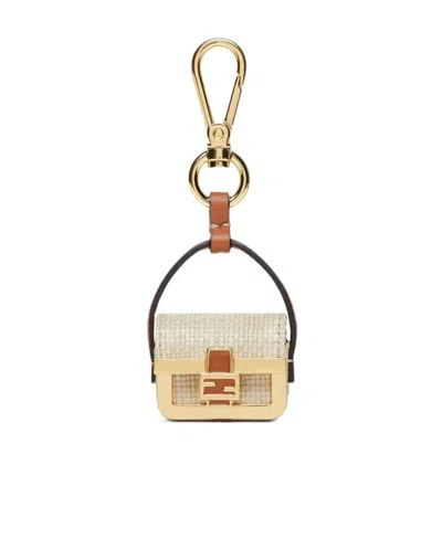 Fendi Pico Baguette Pendant Key Chain In Nude