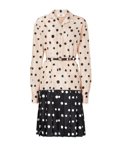 Fendi Pink And Black Printed Taffeta Dress
