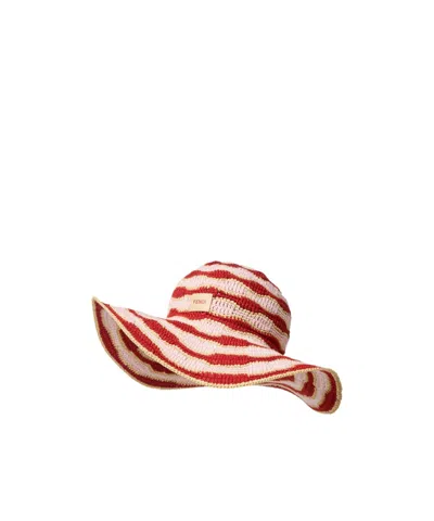 Fendi Pink And Red Crochet Cotton And Raffia Hat In Gray