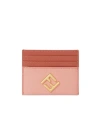 Fendi Pink And Sienna Brown Flat Leather Card Holder In Pink