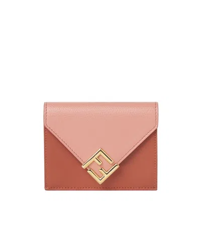 Fendi Pink And Sienna Brown Leather Wallet