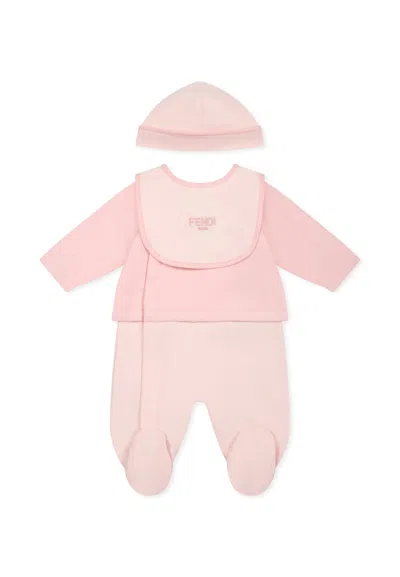 Fendi Pink Babygrow Set For Baby Girl With Ff