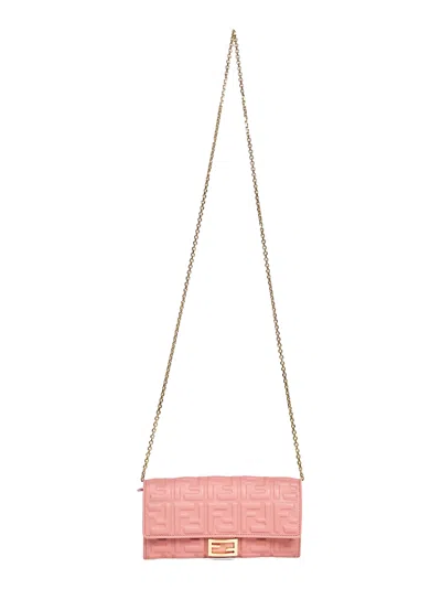 Fendi Pink Baguette Continental With Chain Wallet
