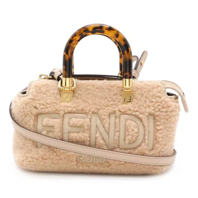 Pre-owned Fendi Pink Beige Leather Fur Handbag Shoulder Bag ()