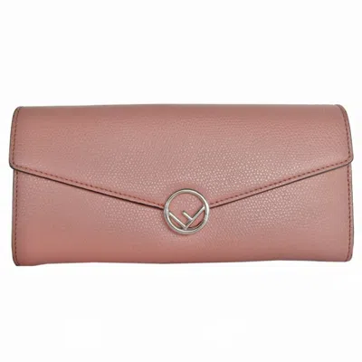 Pre-owned Fendi Pink Beige Leather Long Wallet (bi-fold) ()
