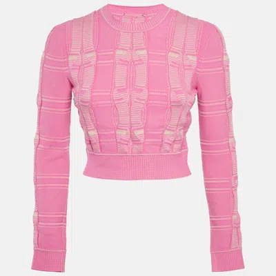 Pre-owned Fendi Pink Cable Knit Wool Blend Sweater S