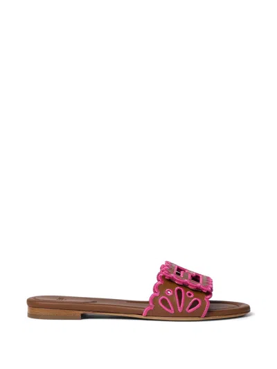 Fendi Pink Calf Leather Sandals In Brown