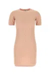 Fendi Cotton Short Sleeve Dress With Textured Pattern In Neutral