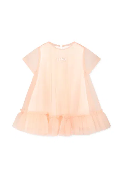 Fendi Pink Dress For Baby Girl With Logo
