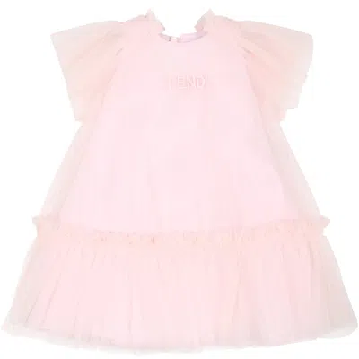 Fendi Pink Dress For Baby Girl With Logo