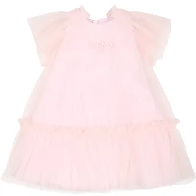 FENDI PINK DRESS FOR BABY GIRL WITH LOGO